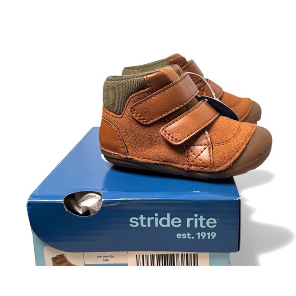 Stride Rite Martin Genuine Leather Boots Toddler 4.5 First Walker Hook & Loop - Picture 1 of 8